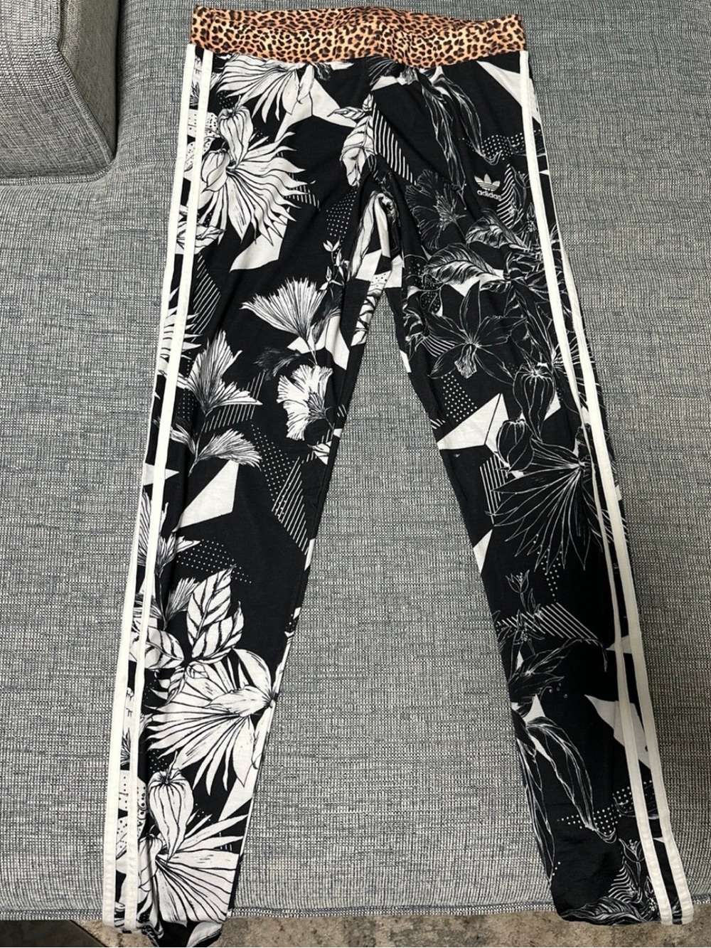 adidas Black & White Leggings with Leopard Print Waistband
